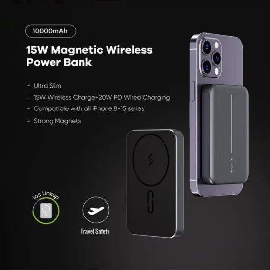 Zlos TT10 10000mAh Ultra-Thin Mini Wireless Charging Power Bank - Black